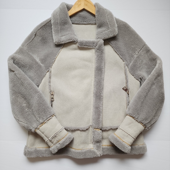 Peridot Paris Jackets & Blazers - Peridot Paris Moto Style Faux Suede Grey Shearling Jacket